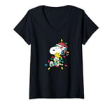 Womens Peanuts - Snoopy Woodstock Christmas Lights V-Neck T-Shirt