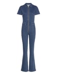 Mango Denim Zipper Jumpsuit Blå