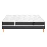 Bultex - Ensemble essential + Sommier confort ferme vigoroso deco + pieds 80x200 Jersey Gris foncé Mousse - Blanc