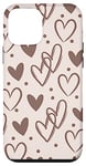 Coque pour iPhone 12 mini Beige and Brown Hearts Doodle Cute Valentine's Day Design