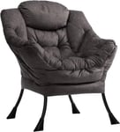 Fauteuil Chaise Scandinaves Avec Accoudoirs Et Poche Chaise Paresseuse En Tissu Moderne, Chaise De Canapé De Loisirs Avec Structure En Acier, Gris Brun,64d X 80w X 95h Cm