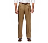 Haggar Men's Premium No Iron Khaki Classic Fit Pleat Front Casual Pant (Regular and Big & Tall Sizes), British Khaki - Bt, 46W x 32L