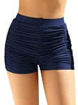 CharmLeaks Swim Shorts Women Quick Qry Swimming Board Shorts High Waist Boyleg Swimsuit Bottoms Navy M