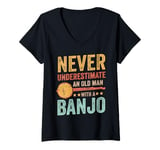 Womens Old Man With A Banjo Player Music Playing Lover Musician V-Neck T-Shirt