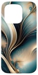 Coque pour iPhone 15 Pro Golden Breeze – Motif abstrait bleu sarcelle et doré