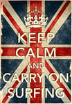 KCV3 Vintage Style Union Jack Keep Calm And Carry On Surfing Funny Art Poster Print - A3 (432 x 305mm) 16.5" x 11.7"