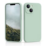 CALOOP Slim-Fit for iPhone 13,Sturdy Shockproof Hard Frame Cover with Anti-Scratch Microfiber Lining,Skin Soft Liquid Silicone,Full Protection for Screen and Camera Lens(Mint Green)