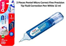 2 Pieces Pentel Micro Correct Fine Precision Tip Fluid Correction Pen White 12ml