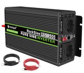 NOVOPAL 1500W Convertisseur 24v vers 230v Pur Sinus avec 2 Prises EU et 1 USB 2,1A, 5M de télécommande et 2 Ventilateurs