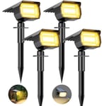 btfarm Lot de 4 Spot Solaire Exterieur, 72 LED Lampe Solaire Etanche IP65, Lumiere Solaire avec 3 Modes d'Éclairage, Réglable 120° Projecteur Solaire Extérieur pour Jardin Allée Chemin Blanc Chaud