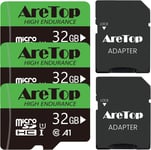 Carte Micro SD 32Go, Lot de 3 Carte Memoire UHS-I, TF Micro SDHC Classe 10, U1,avec Adaptateur pour Tablette/Drone/Dash Cam/Camera/Phone/Nintendo-Switch/PC,Lecture maximale 85 Mo/s