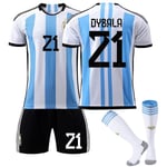 Argentina VM-tröja för herrar Dybala #21 Fotbollströja T-shirt Shorts Kit Fotboll 3-delade set för barn Vuxna Kids 26(140-150cm)