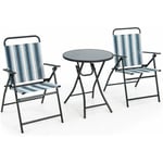 3 PCs Salon de Jardin Pliable-2 Chaises en Textilène et 1 Table Basse en Verre Trempé-Cadre Métallique-pour Jardin/Terrasse - Goplus