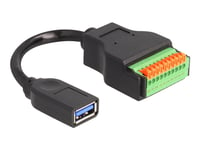 Delock - Usb-Adapterkabel - Usb Typ A (Hona) Till 10 Stifts Terminalblock - Usb 3.2 Gen 1 - 15 Cm - Tryckknapp, 2.54 Mm Pitch, Stripped Ends - Svart/Grön