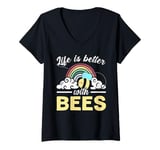 Womens Life Is Better With Bees Rainbow V-Neck T-Shirt