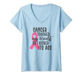 Womens Breast Cancer Warrior Design Cancer Kick Ass V-Neck T-Shirt