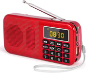 J-725 Radio Portable Rechargeable, Poste Radio FM avec Batterie Rechargeable 3000mAh, Petite Radio Portable avec Réveil/Horloge et éClairage de Secours, Prise en Charge MP3/SD/USB/AUX