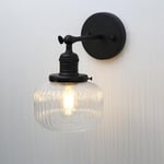 Pathson Vintage Industriel Applique Murale E27 Luminaires Intérieur Abat-jour en Verre Côtelé Ø16CM Lampe Murale pour Salon,Cuisine, Salle de bain,Miroir (Noir)