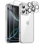 JETech Coque 5 en 1 pour iPhone 16 Pro 6,3 Pouces avec 2 Protection D'écran en Verre Trempé et 2 Protecteur d'Objectif Caméra, Étui Housse Antichoc Anti-Jaunissement (Transparente)