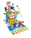 VTech Marble Rush Game Zone, Construction Toys for Kids, 12 Marbles and 62 Building Pieces, Marble Run Track Set with Red vs Blue Game Battle, 4 Games to Play, 4 Years +, English Version