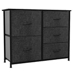 YITAHOME Commode pour Chambre à Coucher, Commode à 5 Tiroirs en Tissu Meuble de Rangement avec Dessus en Bois et Grand Espace de Rangement Chambre à Coucher, Salon, Chambre d'enfant, Gris Noir