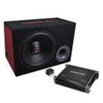 Ground Zero 12.300X-II Bass Kit 12″ subwoofer refleksikotelossa ja 300W vahvistin