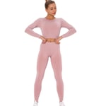 Xinyuan Women's Light Purple Stretch Fit Yoga Suit Tracksuit Lounge Wear, Long Sleeve Crop Tops + High Waist Leggings 2 Pcs Set, Gym Running Outfit Light Purple-M