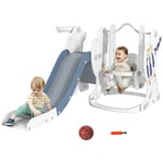 AIYAPLAY Space-Themed Slide and Swing Set for Kids w/ Basketball Hoop, Blue