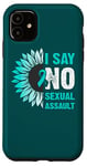 Coque pour iPhone 11 Ruban bleu-vert, Tournesol, I Say No Sexual Assault