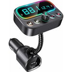 Transmetteur FM Bluetooth avec Dual Mic, [Une Clé pour Éteindre la FM] Kit Main Libre Voiture sans Fil avec 3 USB Ports (PD18W & QC3.0), Soutien Clé