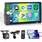 Hikity Autoradio 1 Din CarPlay et Android Auto, Poste Radio Voiture Bluetooth 5.1 à 7 Pouces écran Tactile HD avec Mirror Link USB EQ Caméra de Recul+Microphone