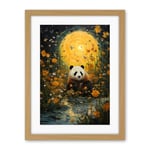 Artery8 Harvest Moon Panda Landscape Oil Painting Panda Bear in a Wildflower Meadow with Flowing Stream Kids Bedroom Artwork Framed Wall Art Print 18X24 Inch