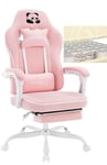 WOLTU Chaise Gaming, Fauteuil Gaming, avec Coussin à Ressorts Ensachés, Chaise Ergonomique, Charge 150kg, Appui-tête, Support Lombaire, Repose-Pieds, Tissu Maille, Rose, GS16rs