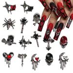 Halloween nagelcharms för akrylnaglar 16PCS 3D legering spindel skalle Halloween charms för nageldekoration Halloween nageltillbehör