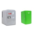 Koolatron Diet Coke Mini Fridge 4L Small Fridge 6 Can Table Top Mini Fridges 12V Portable Cooler Grey + Retro Mini Fridge 6L 8 Can Quiet Mini Fridges for Skincare Food Drinks Home Car & Travel Green