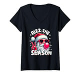 Womens Funny Christmas Rizz The Season Santa Pink Bubble Gum Xmas V-Neck T-Shirt