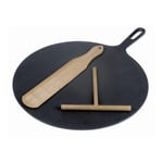 Plaque À Crêpes Avec Spatule Et Étaleuse En Fonte 32 Cm | Crêpière Bretonne