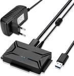 USB Disque Dur Adaptateur USB 3.0 vers IDE SATA,Adaptateur IDE USB,Cable USB 1m pour 2.5"" 3.5"" IDE SATA HDD SSD,avec Adaptateur Alimentation Externe Prise en Charge(Q784)