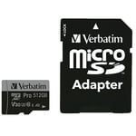 Verbatim Minneskort microSD 512GB Med Adapter Pro U3 - Svart