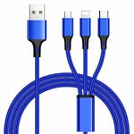 PremiumCord 3 in 1 USB Cable 1.2 m 3 Connections: USB Type C + Micro USB + Lightning for Apple, Charging Cable Only Blue 1.2 m