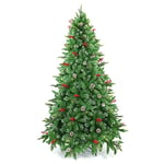 Stockholm Sapin de Noël Artificiel avec Baies et cônes givrés Mixtes en polyéthylène et PVC Branches à charnière Décoration de Noël (122 cm/152 cm/182 cm/213 cm/243 cm)