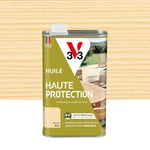 V33 Huile bois extérieur Haute Protection Naturel mat - Pour mobilier de jardin - Haute résistance eau, UV et graisses - Sans essuyage et effet perlant - Résine d'origine végétale - 1L