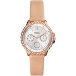 Fossil Montre pour Femmes Izzy, Mouvement Multifonctions, Boîtier en Acier Inoxydable or Rose 35 mm avec Bracelet en Cuir, ES4888