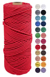 JeogYong Macrame Cord 2mm x 100m, Macrame Rope Natural Cotton Cord DIY Craft Coloured String 4-ply Piping Cord Yarn for Wall Hangings, Plant Hangers, Gift Wrapping, Home Decorations (Red)