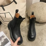 TZNZBGY Women Autumn Solid Color Chelsea Boots Female Round Toe Platform Ankle Boots Black Low 35