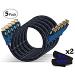 Premium Pack De 5 Câbles Hdmi A Haute Performance Avec Ethernet 1.4A (2M) + 2 Attaches Câbles - Soutien 3D & Chaine Audio Retour (Arc) 1080P- Haute Définitions - 2 Mètres[VID060361]