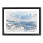 Big Box Art Sea View at Dawn Sketch Framed Wall Art Picture Print Ready to Hang, Black A2 (62 x 45 cm)