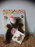 Doudou ours plat marron orange vert woodours Ebulobo neuf