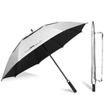 ZOMAKE Parapluie de Golf 68 Pouces,UPF 50+ UV Grand Parapluie Soleil,Double Canopée XXL Ombrelle anti Tempete - Automatique Solide Grande Parapluie pour Homme Femme(Argent Noir)