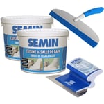 Lot de 2 enduits de lissage cuisine et salle de bain Semin seau de 5 kg, une lame ce 78 pour enduire et lisser - 15 cm et une raclette à lisser - 30 c